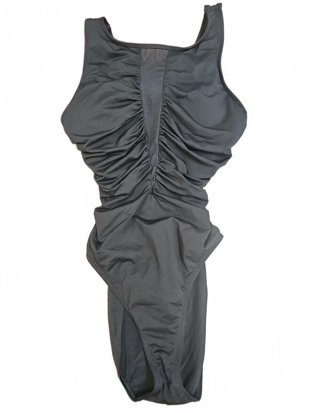 La Blanca Black Low Criss Cross back Mesh Insert One-Piece Swimsuit  size M